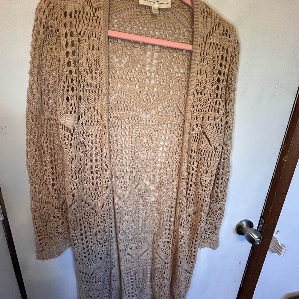 Chelsea & Theodore Beige Open Knit Cardigan